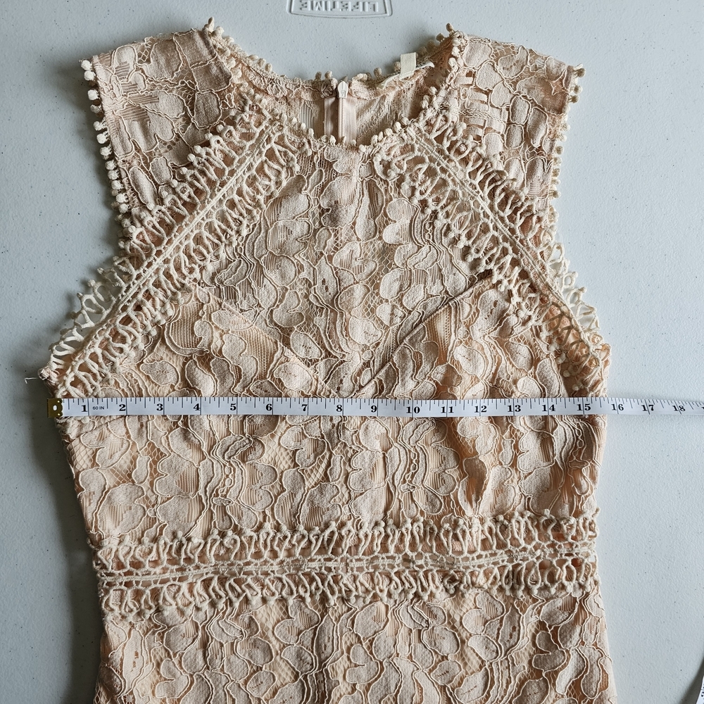 Main Strip Sleeveless Crochet Lace Knee Length Dress Cream Nude Womens - Picture 8 of 16